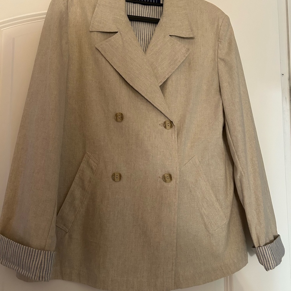 Liz Claiborne Tan Pea Jacket with Tailored Silhouette Linen Blend not lined Sz 6